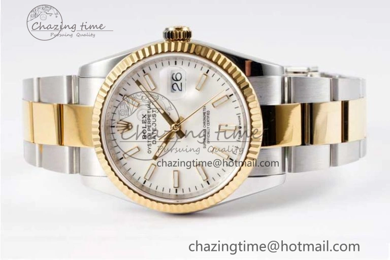 DateJust 36mm SS YG DIWF 1:1 Best Edition 904L Steel White Stick Dial on Oyster Bracelet SA3235