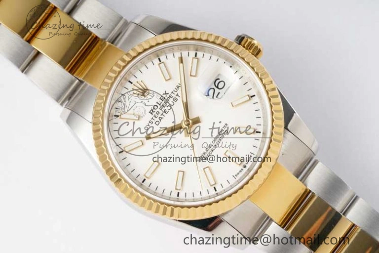 DateJust 36mm SS YG DIWF 1:1 Best Edition 904L Steel White Stick Dial on Oyster Bracelet SA3235