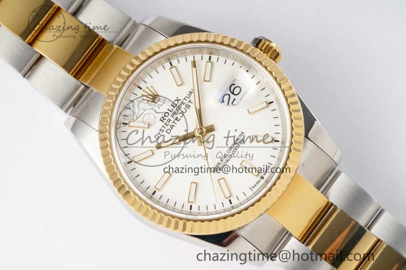 DateJust 36mm SS YG DIWF 1:1 Best Edition 904L Steel White Stick Dial on Oyster Bracelet SA3235
