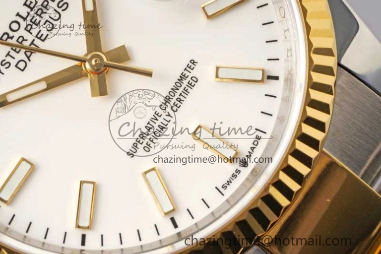 DateJust 36mm SS YG DIWF 1:1 Best Edition 904L Steel White Stick Dial on Oyster Bracelet SA3235