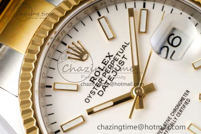 DateJust 36mm SS YG DIWF 1:1 Best Edition 904L Steel White Stick Dial on Oyster Bracelet SA3235