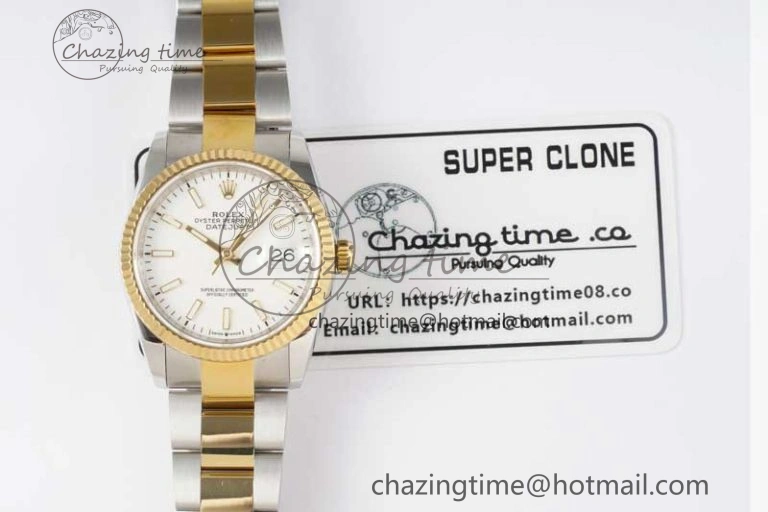 DateJust 36mm SS YG DIWF 1:1 Best Edition 904L Steel White Stick Dial on Oyster Bracelet SA3235