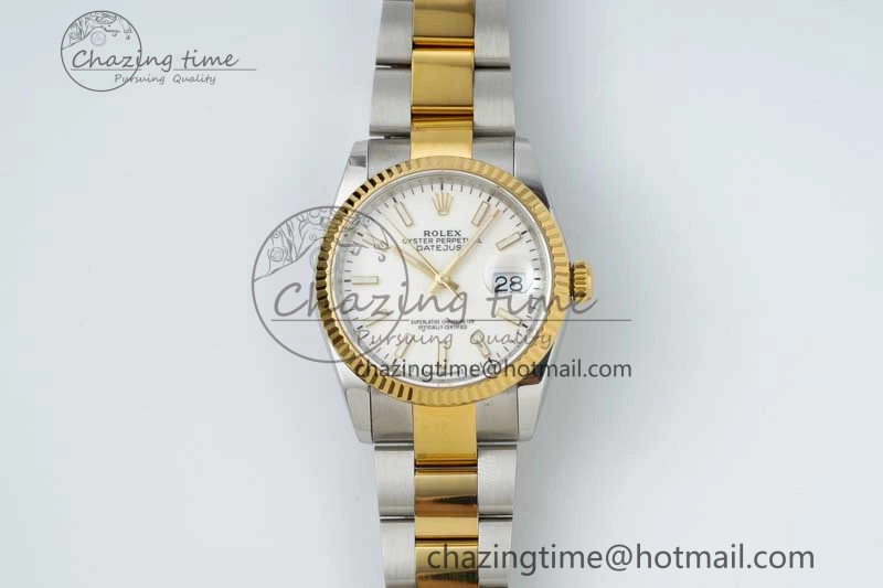 DateJust 36mm SS YG DIWF 1:1 Best Edition 904L Steel White Stick Dial on Oyster Bracelet SA3235