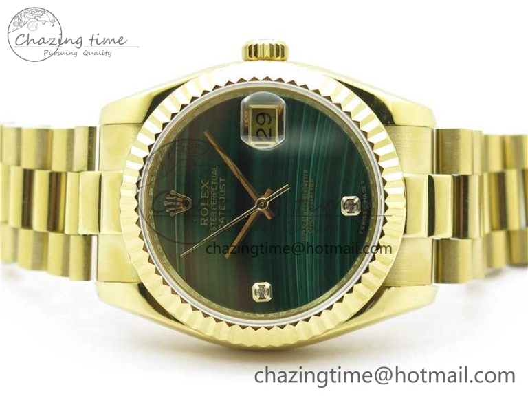 DateJust 36mm YG EDF Best Edition Green Malachite Dial Crystal Markers on YG President Bracelet A2824