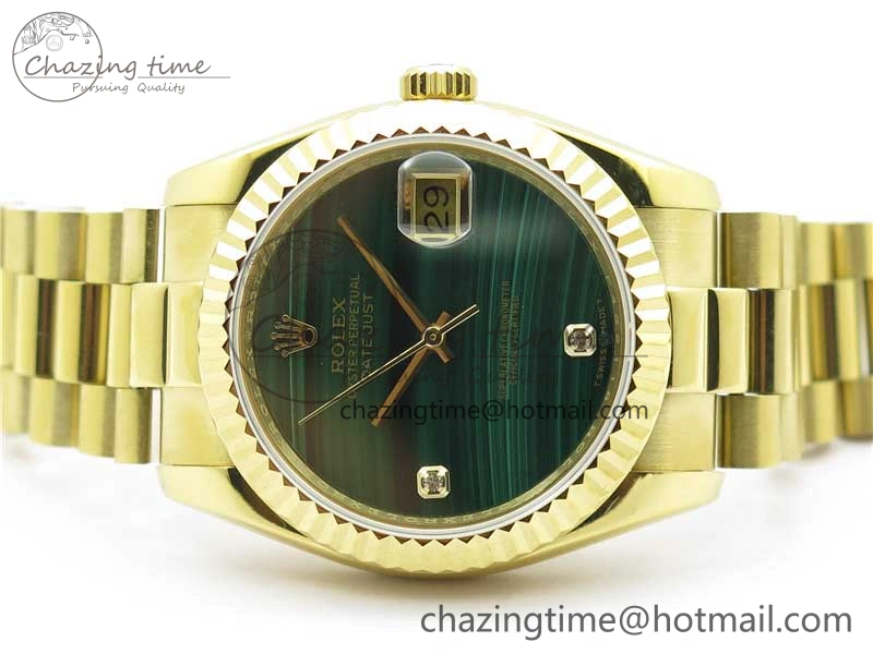 DateJust 36mm YG EDF Best Edition Green Malachite Dial Crystal Markers on YG President Bracelet A2824