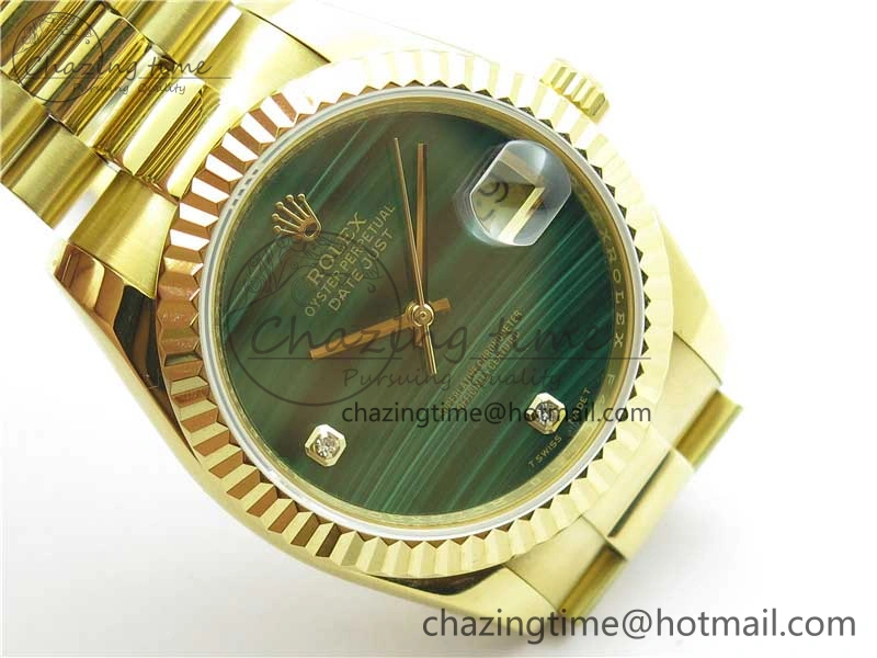 DateJust 36mm YG EDF Best Edition Green Malachite Dial Crystal Markers on YG President Bracelet A2824
