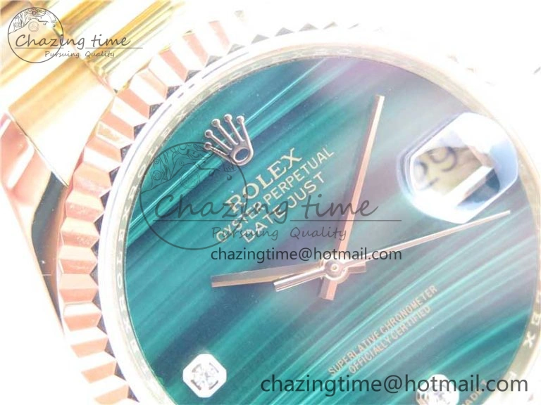 DateJust 36mm YG EDF Best Edition Green Malachite Dial Crystal Markers on YG President Bracelet A2824