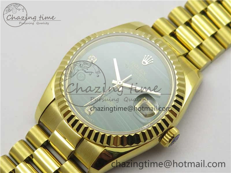 DateJust 36mm YG EDF Best Edition Green Malachite Dial Crystal Markers on YG President Bracelet A2824