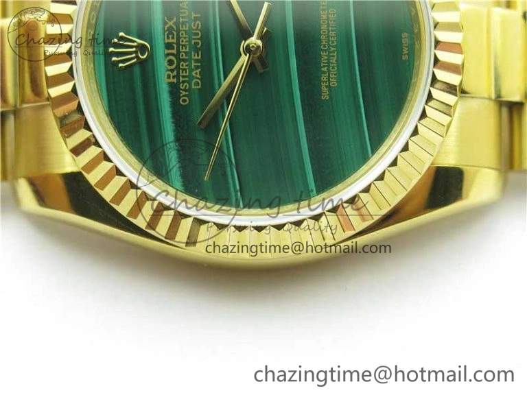 DateJust 36mm YG EDF Best Edition Green Malachite Dial on SS President Bracelet A2824