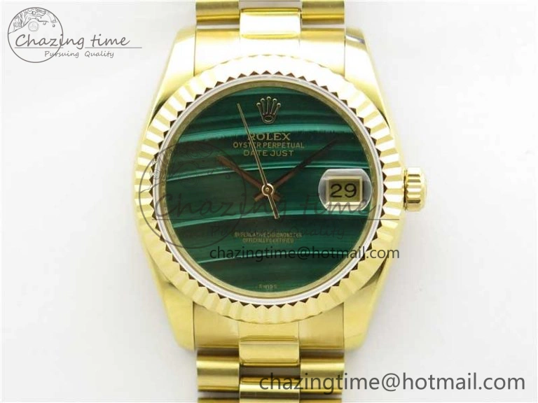 DateJust 36mm YG EDF Best Edition Green Malachite Dial on SS President Bracelet A2824