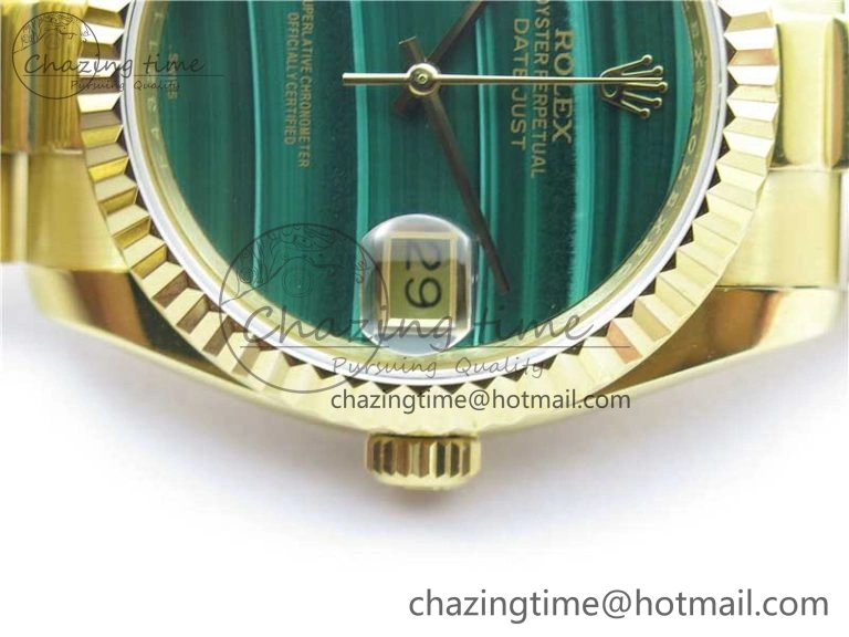DateJust 36mm YG EDF Best Edition Green Malachite Dial on SS President Bracelet A2824