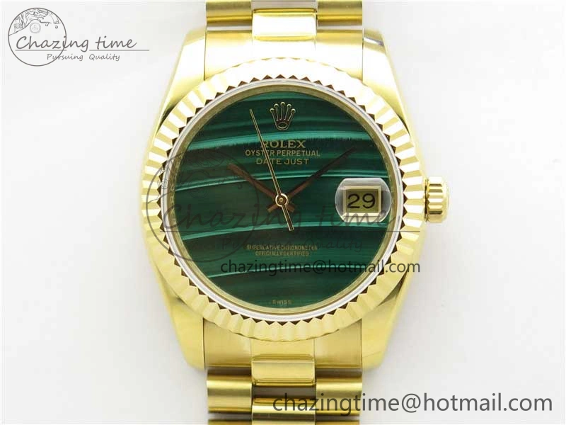 DateJust 36mm YG EDF Best Edition Green Malachite Dial on SS President Bracelet A2824