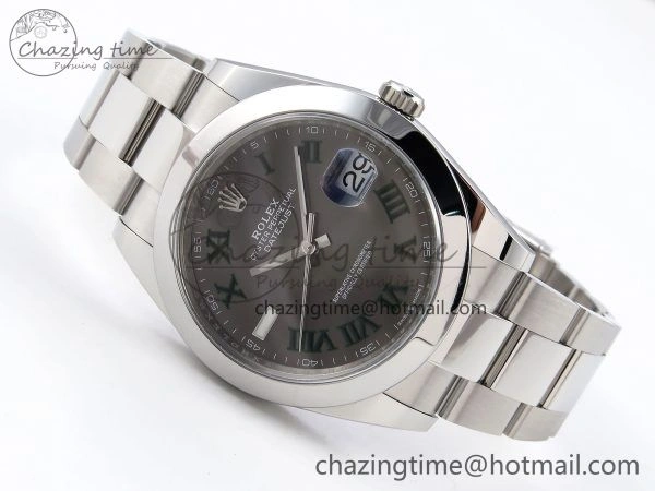 DateJust 41 126330 C+F 1:1 Best Edition 904L Steel Gray Dial Green Roman on SS Oyster Bracelet VR3235