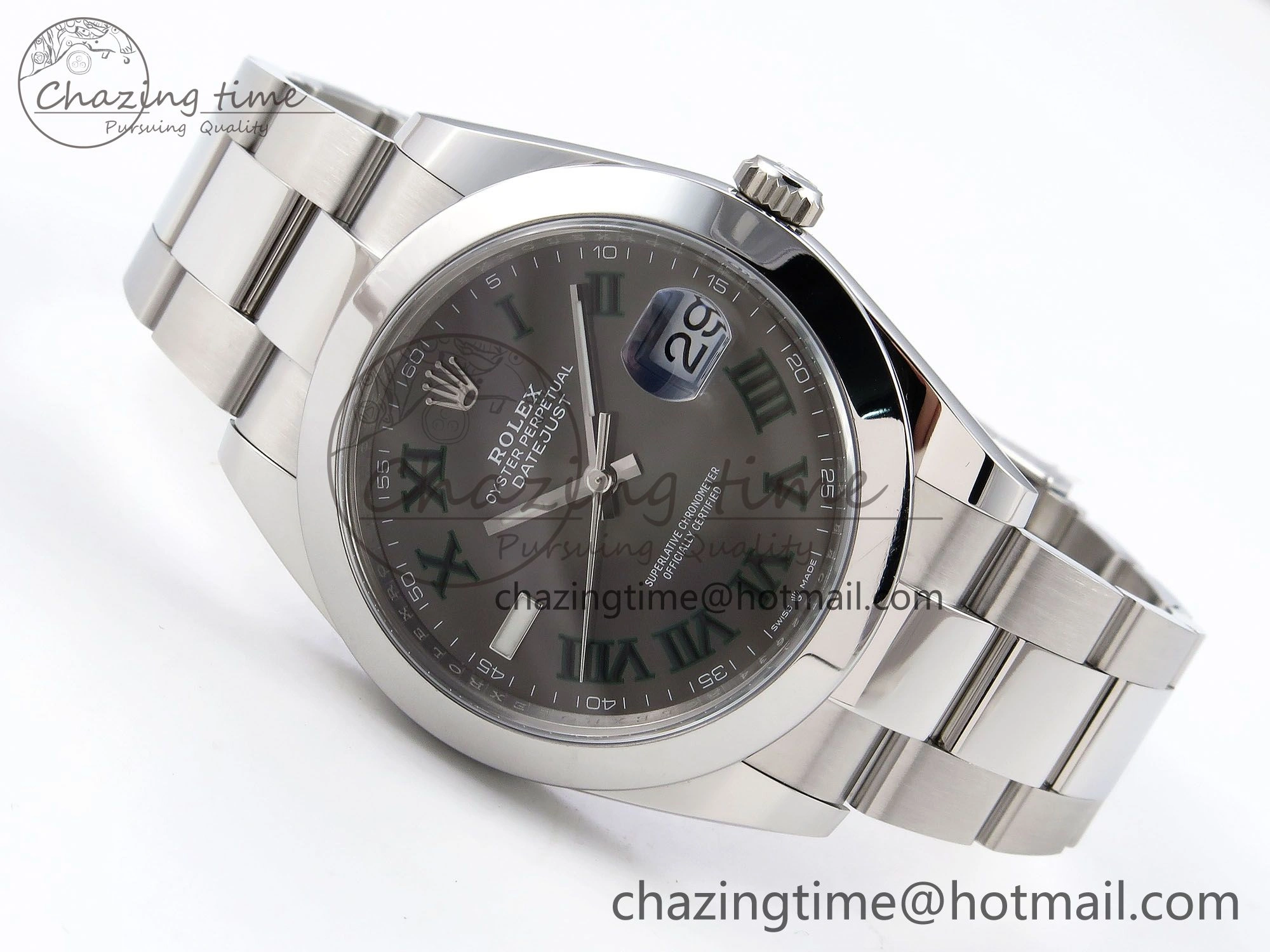 DateJust 41 126330 C+F 1:1 Best Edition 904L Steel Gray Dial Green Roman on SS Oyster Bracelet VR3235