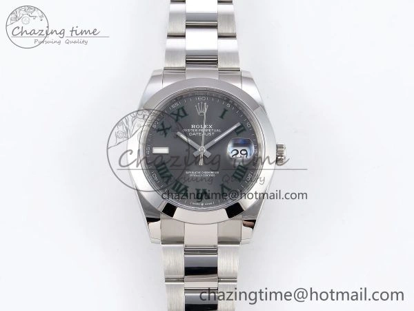 DateJust 41 126330 C+F 1:1 Best Edition 904L Steel Gray Dial Green Roman on SS Oyster Bracelet VR3235
