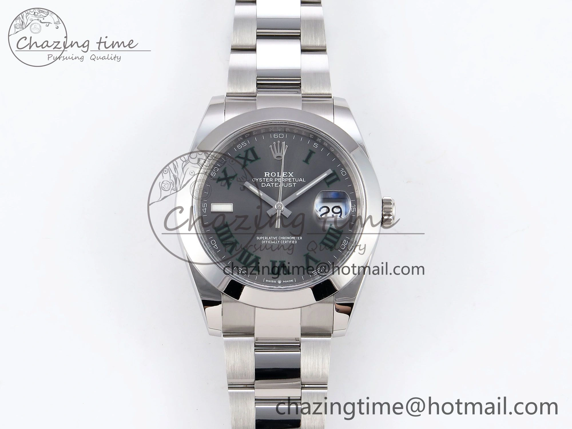 DateJust 41 126330 C+F 1:1 Best Edition 904L Steel Gray Dial Green Roman on SS Oyster Bracelet VR3235