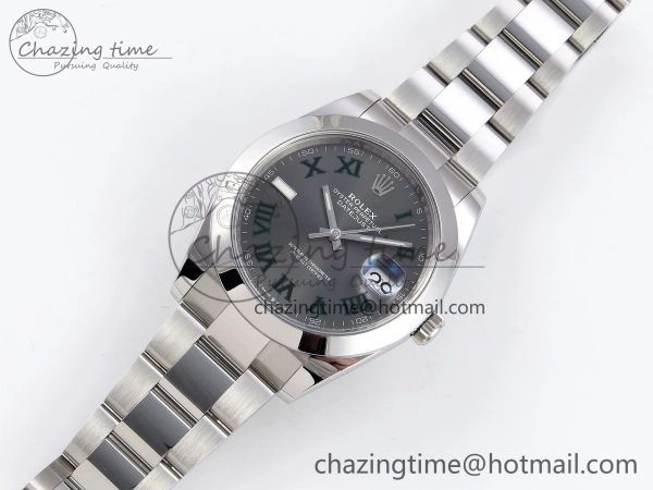 DateJust 41 126330 C+F 1:1 Best Edition 904L Steel Gray Dial Green Roman on SS Oyster Bracelet VR3235