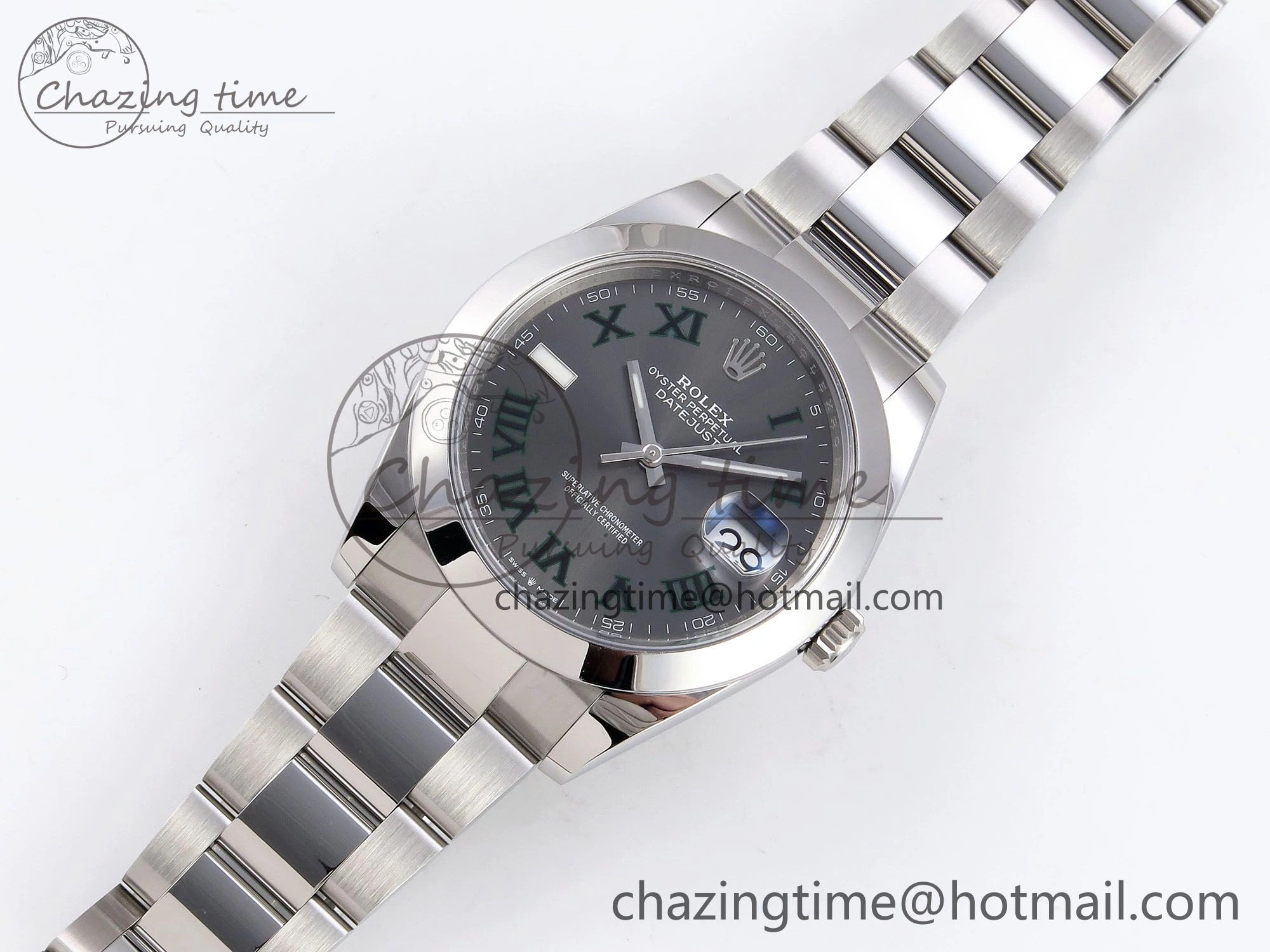 DateJust 41 126330 C+F 1:1 Best Edition 904L Steel Gray Dial Green Roman on SS Oyster Bracelet VR3235