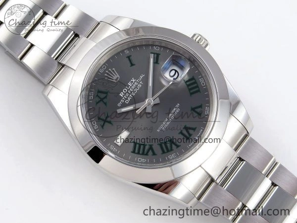 DateJust 41 126330 C+F 1:1 Best Edition 904L Steel Gray Dial Green Roman on SS Oyster Bracelet VR3235