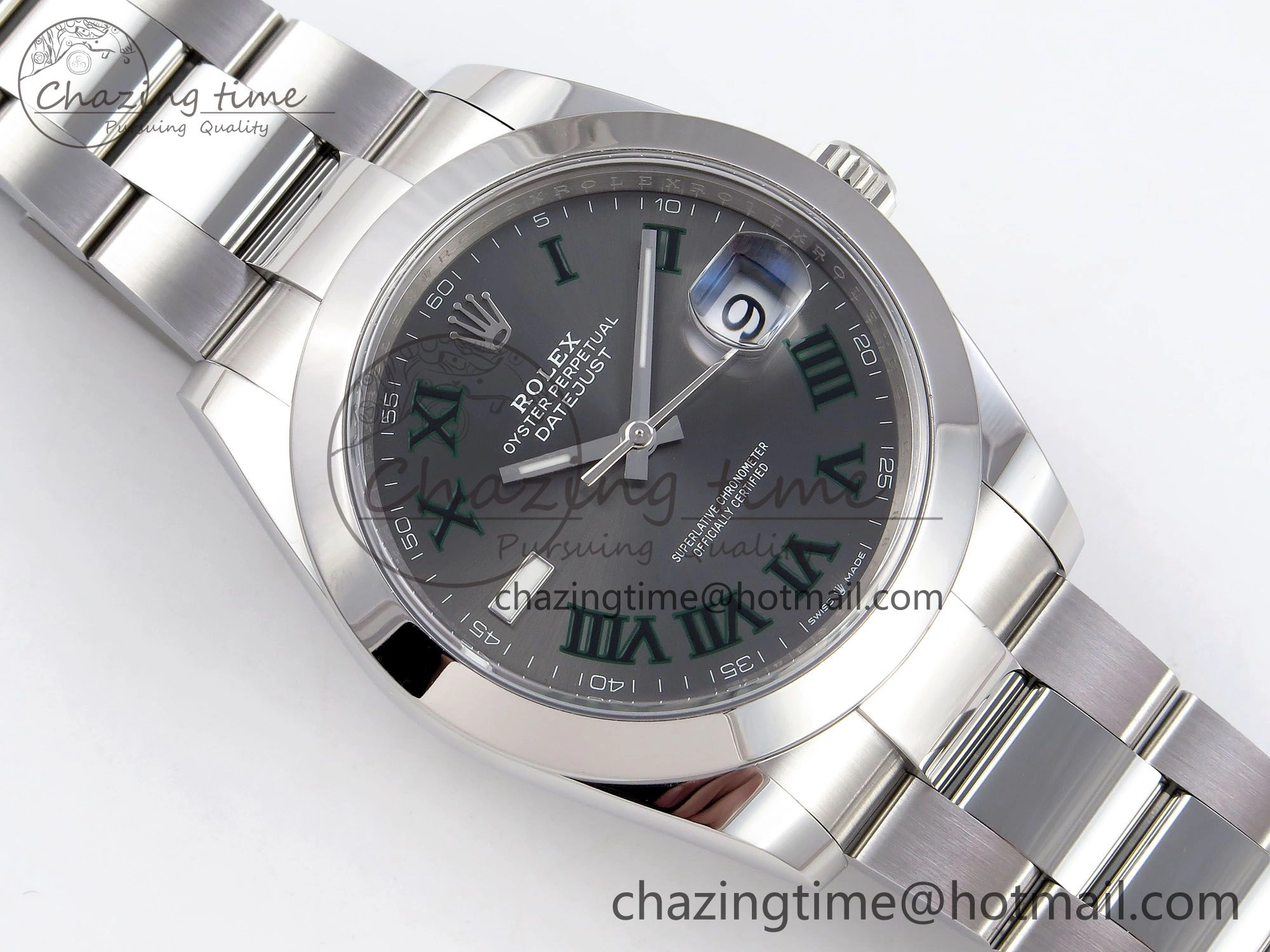 DateJust 41 126330 C+F 1:1 Best Edition 904L Steel Gray Dial Green Roman on SS Oyster Bracelet VR3235