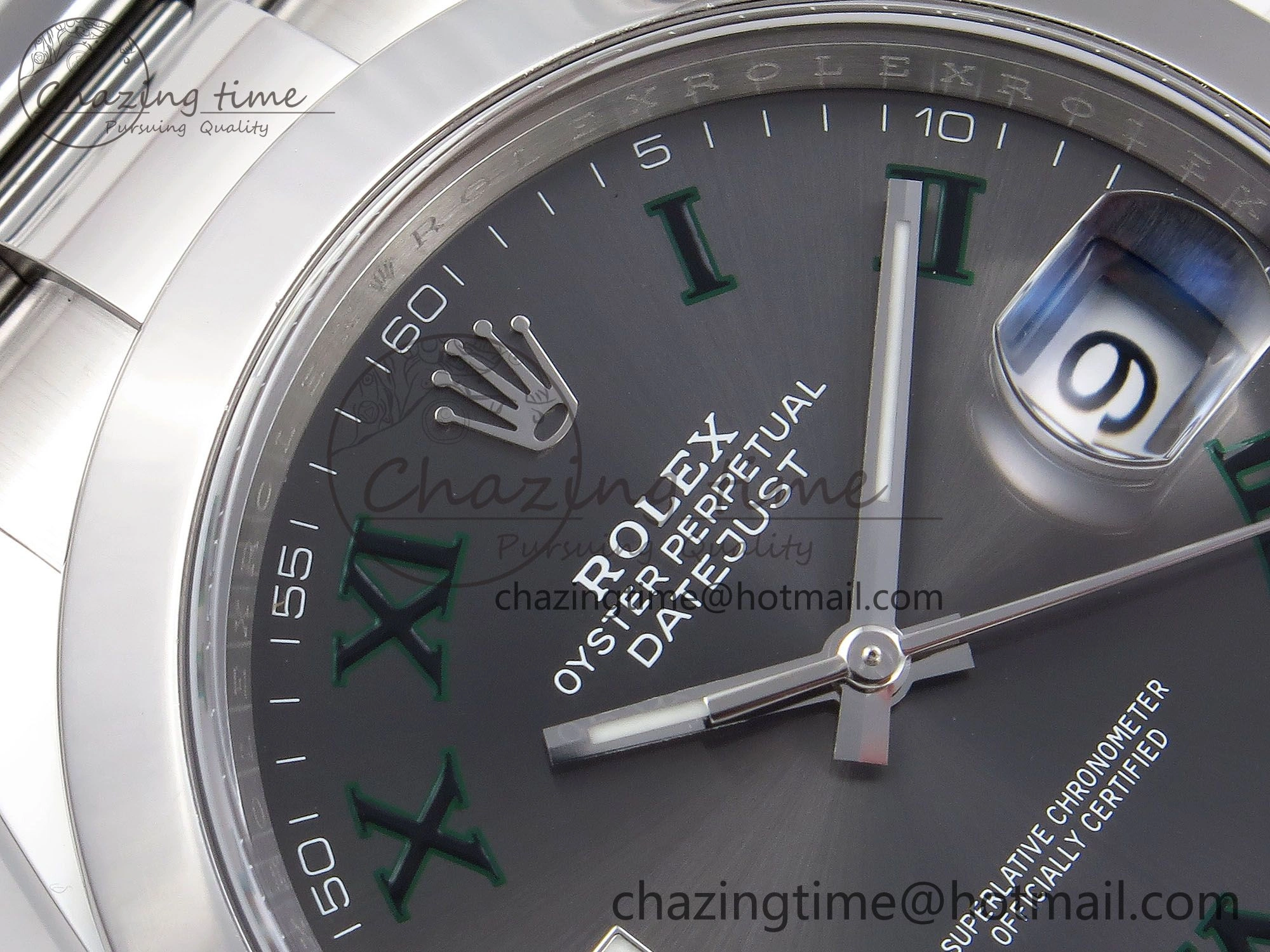 DateJust 41 126330 C+F 1:1 Best Edition 904L Steel Gray Dial Green Roman on SS Oyster Bracelet VR3235