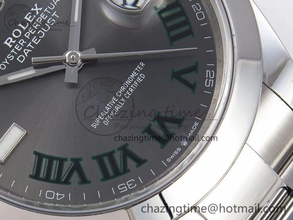 DateJust 41 126330 C+F 1:1 Best Edition 904L Steel Gray Dial Green Roman on SS Oyster Bracelet VR3235