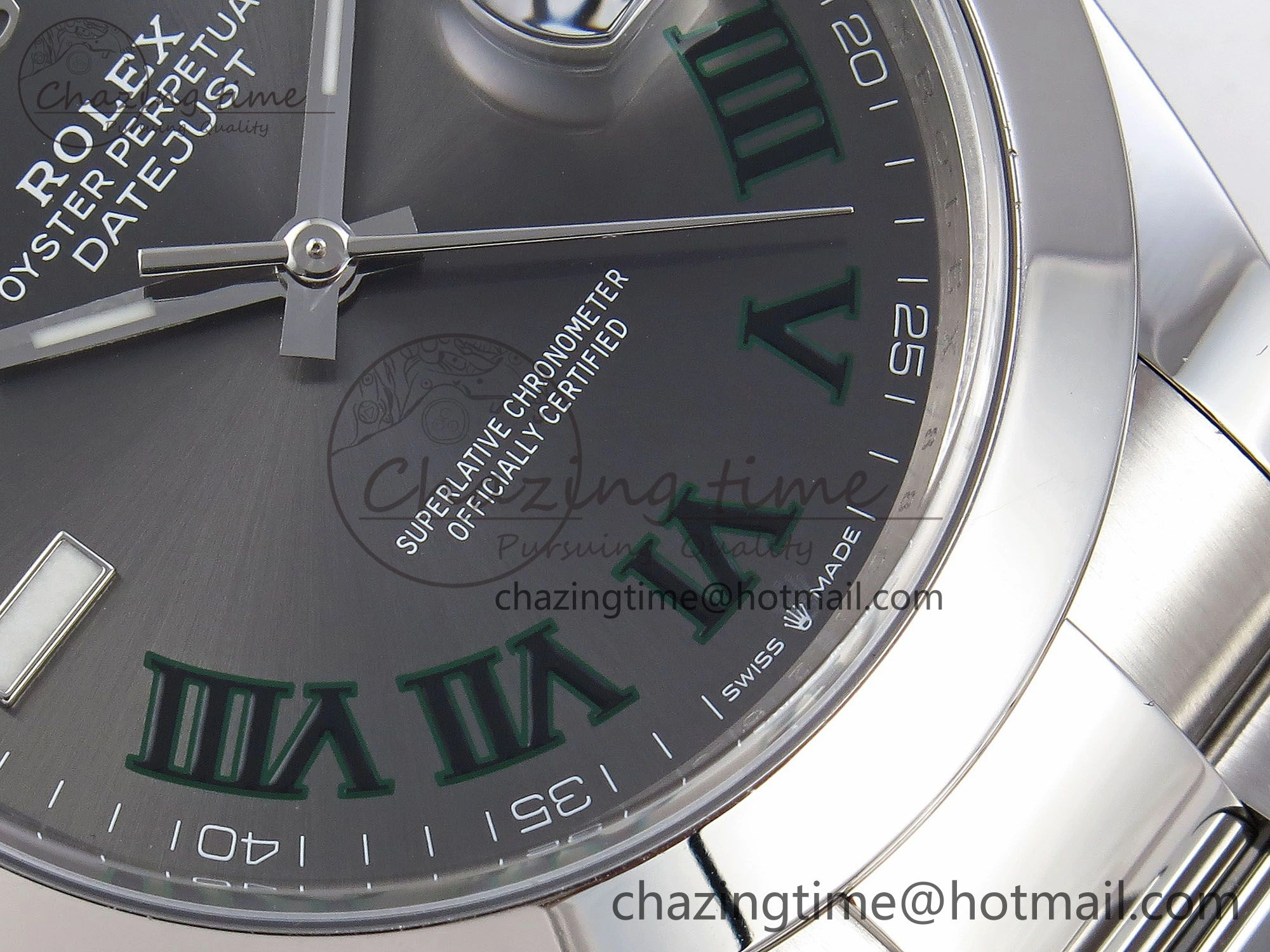 DateJust 41 126330 C+F 1:1 Best Edition 904L Steel Gray Dial Green Roman on SS Oyster Bracelet VR3235