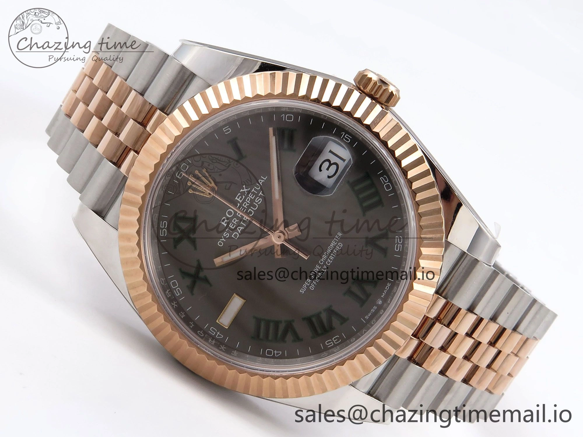 DateJust 41 126331 ARF 1:1 Best Edition 904L Steel Gray Dial Green Roman Marker on SS RG Jubilee Bracelet SH3235（Gain Weight）