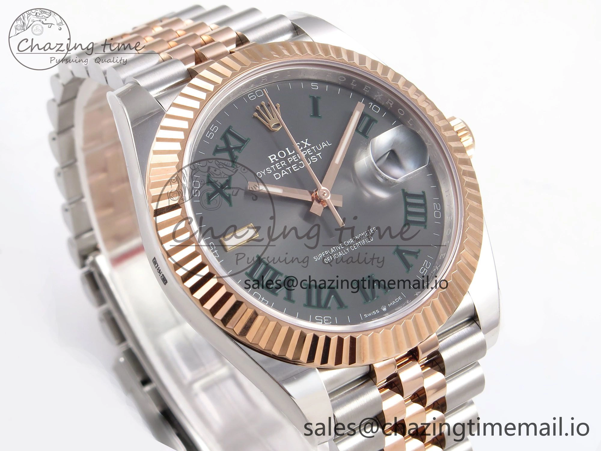 DateJust 41 126331 ARF 1:1 Best Edition 904L Steel Gray Dial Green Roman Marker on SS RG Jubilee Bracelet SH3235（Gain Weight）