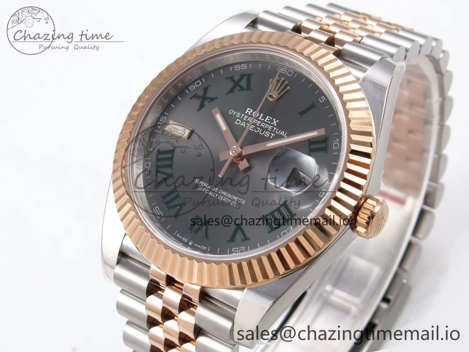 DateJust 41 126331 ARF 1:1 Best Edition 904L Steel Gray Dial Green Roman Marker on SS RG Jubilee Bracelet SH3235（Gain Weight）