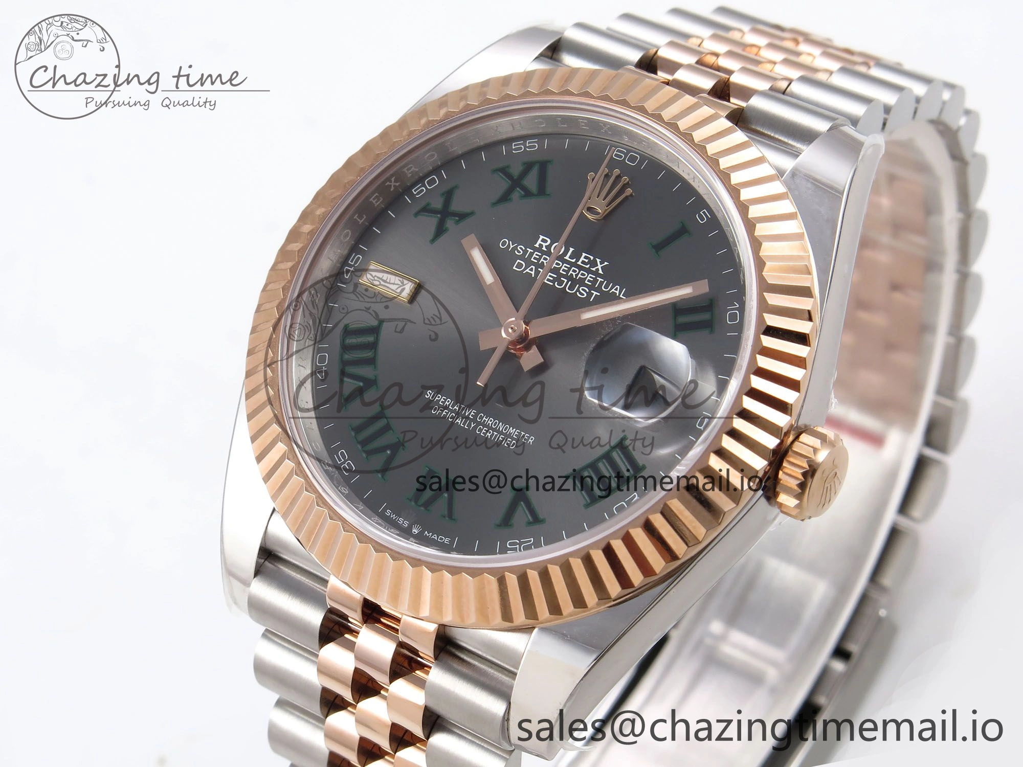 DateJust 41 126331 ARF 1:1 Best Edition 904L Steel Gray Dial Green Roman Marker on SS RG Jubilee Bracelet SH3235（Gain Weight）