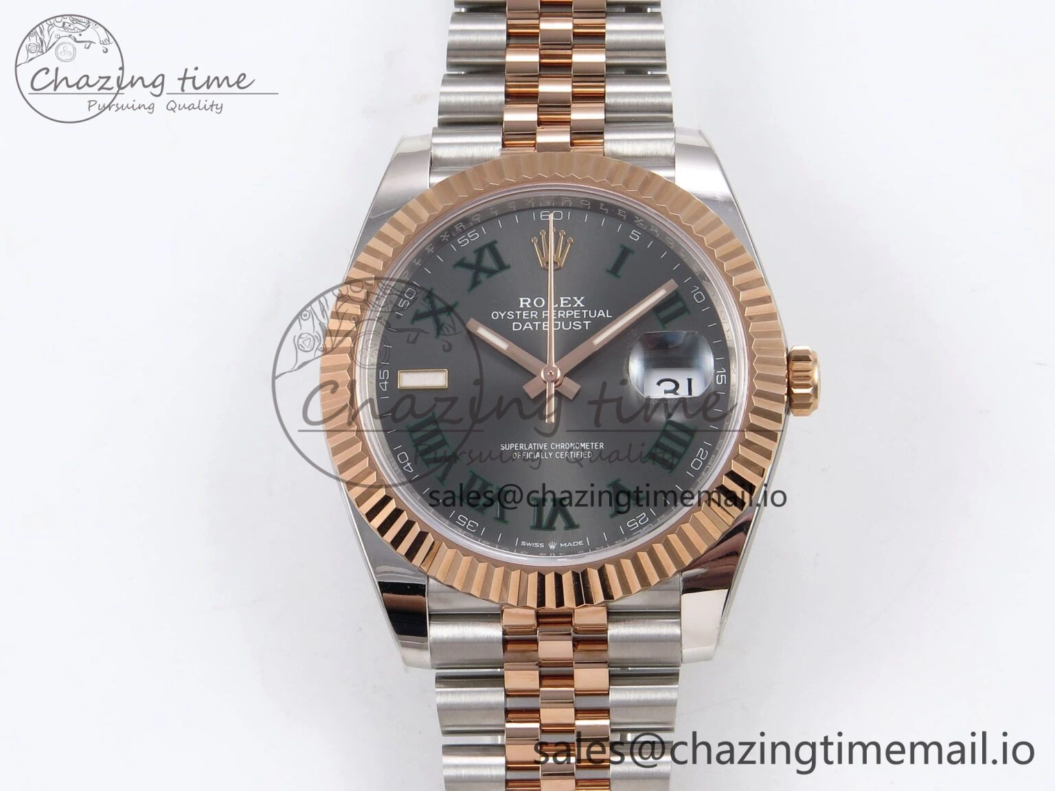 DateJust 41 126331 ARF 1:1 Best Edition 904L Steel Gray Dial Green Roman Marker on SS RG Jubilee Bracelet SH3235（Gain Weight）
