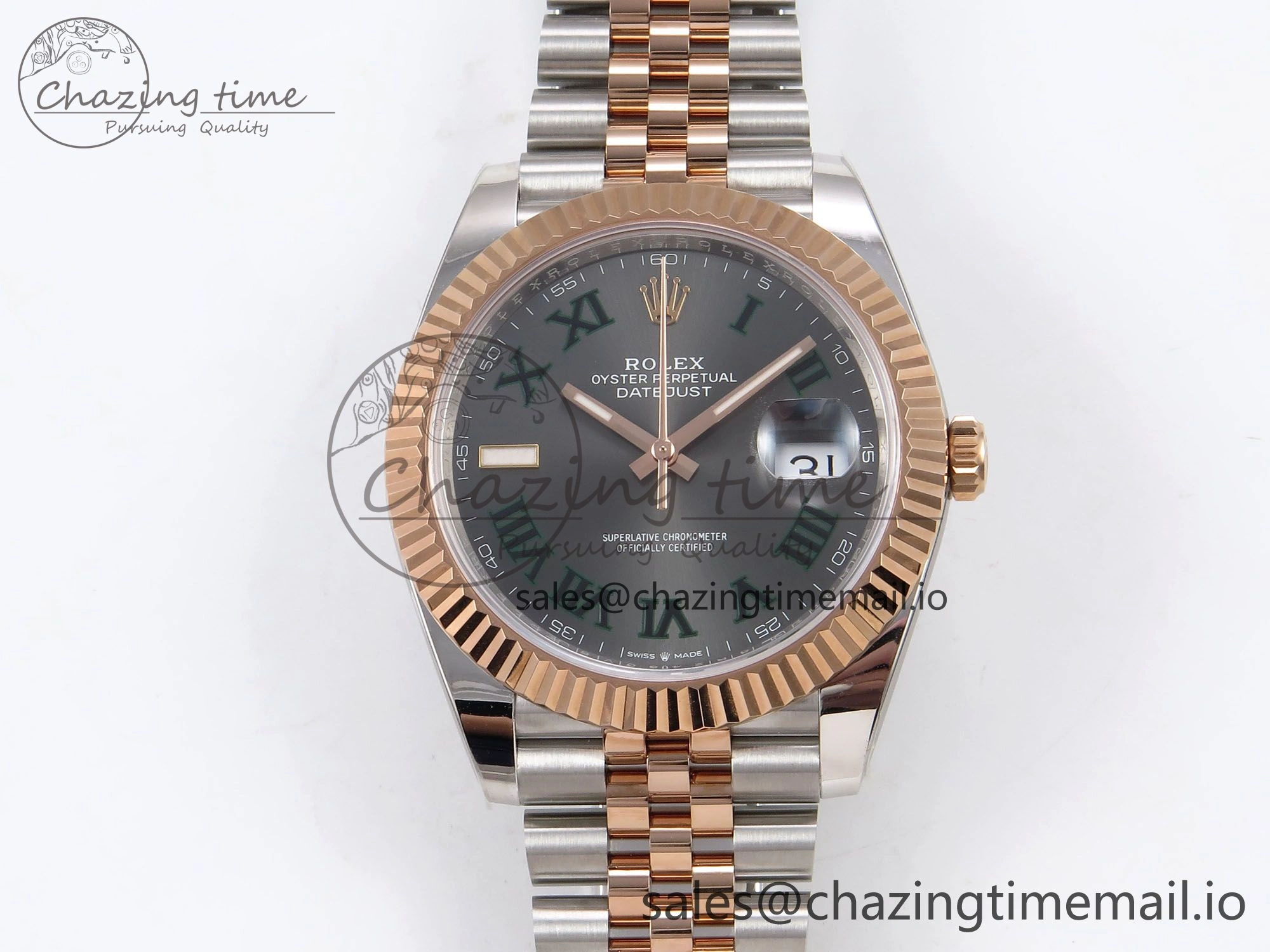 DateJust 41 126331 ARF 1:1 Best Edition 904L Steel Gray Dial Green Roman Marker on SS RG Jubilee Bracelet SH3235（Gain Weight）