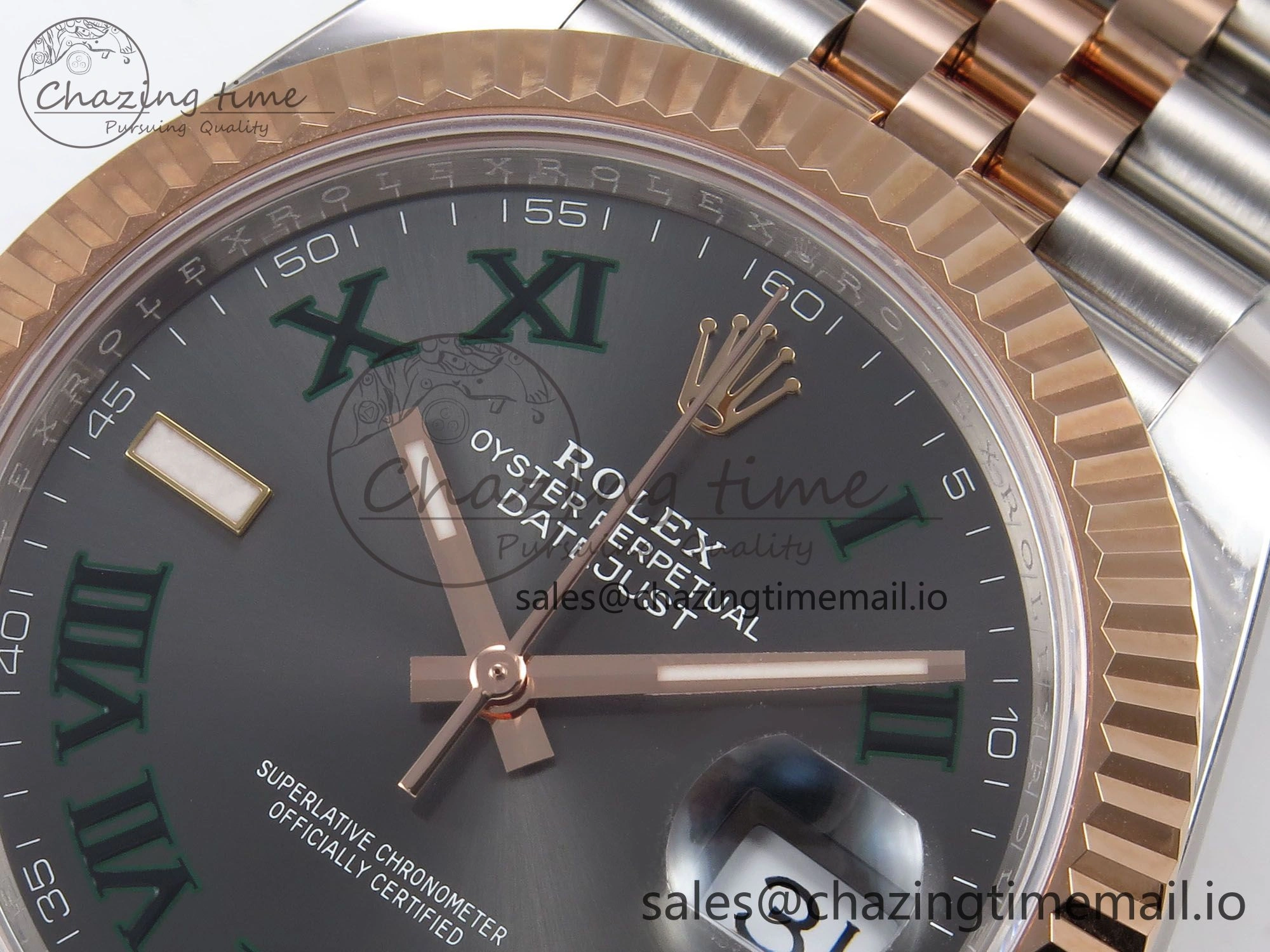 DateJust 41 126331 ARF 1:1 Best Edition 904L Steel Gray Dial Green Roman Marker on SS RG Jubilee Bracelet SH3235（Gain Weight）