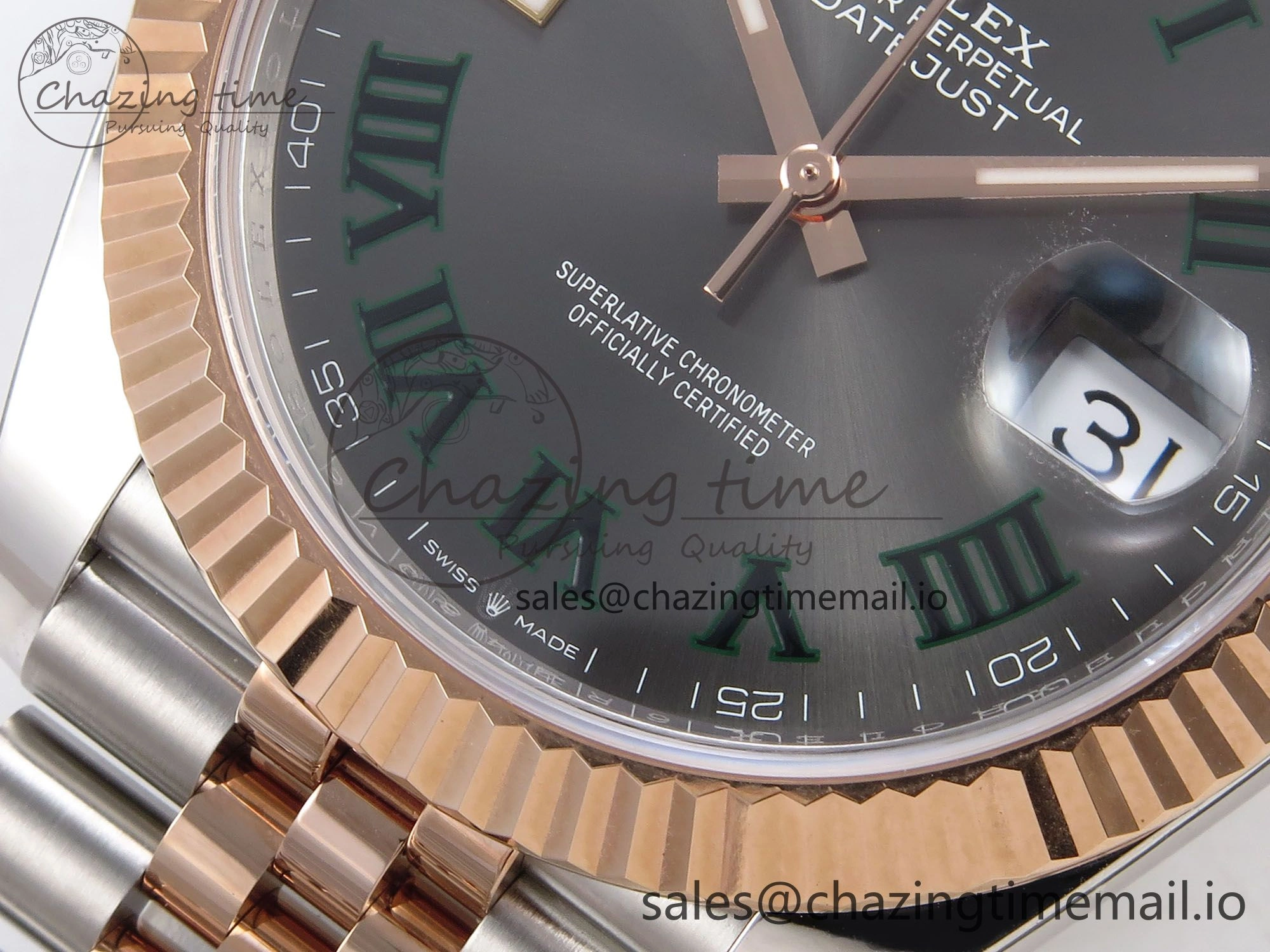 DateJust 41 126331 ARF 1:1 Best Edition 904L Steel Gray Dial Green Roman Marker on SS RG Jubilee Bracelet SH3235（Gain Weight）