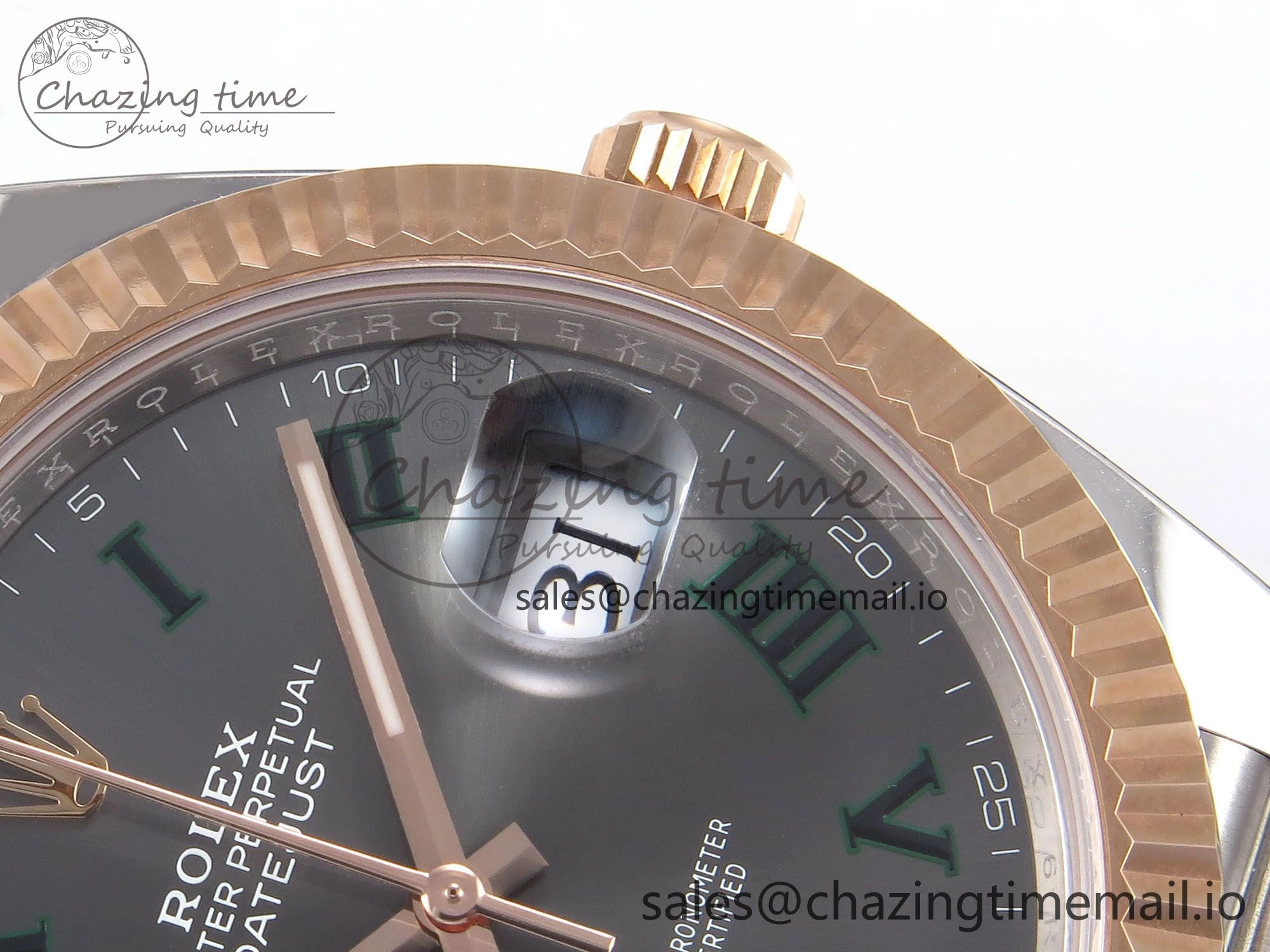 DateJust 41 126331 ARF 1:1 Best Edition 904L Steel Gray Dial Green Roman Marker on SS RG Jubilee Bracelet SH3235（Gain Weight）