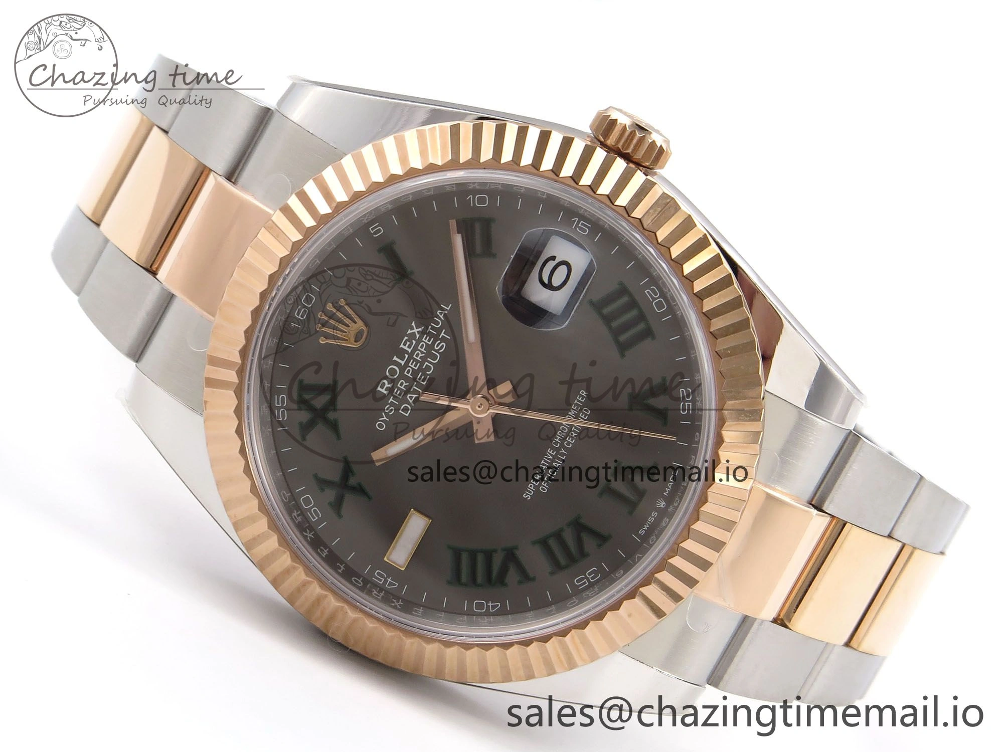 DateJust 41 126331 ARF 1:1 Best Edition 904L Steel Gray Dial Green Roman Marker on SS RG Oyster Bracelet SH3235（Gain Weight）