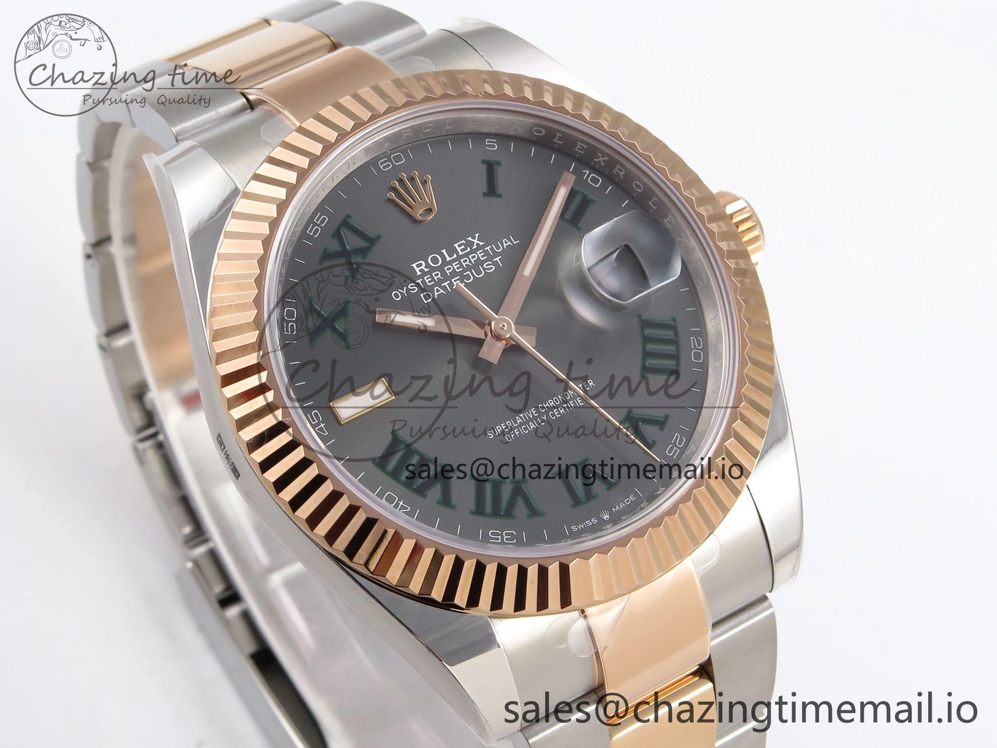 DateJust 41 126331 ARF 1:1 Best Edition 904L Steel Gray Dial Green Roman Marker on SS RG Oyster Bracelet SH3235（Gain Weight）