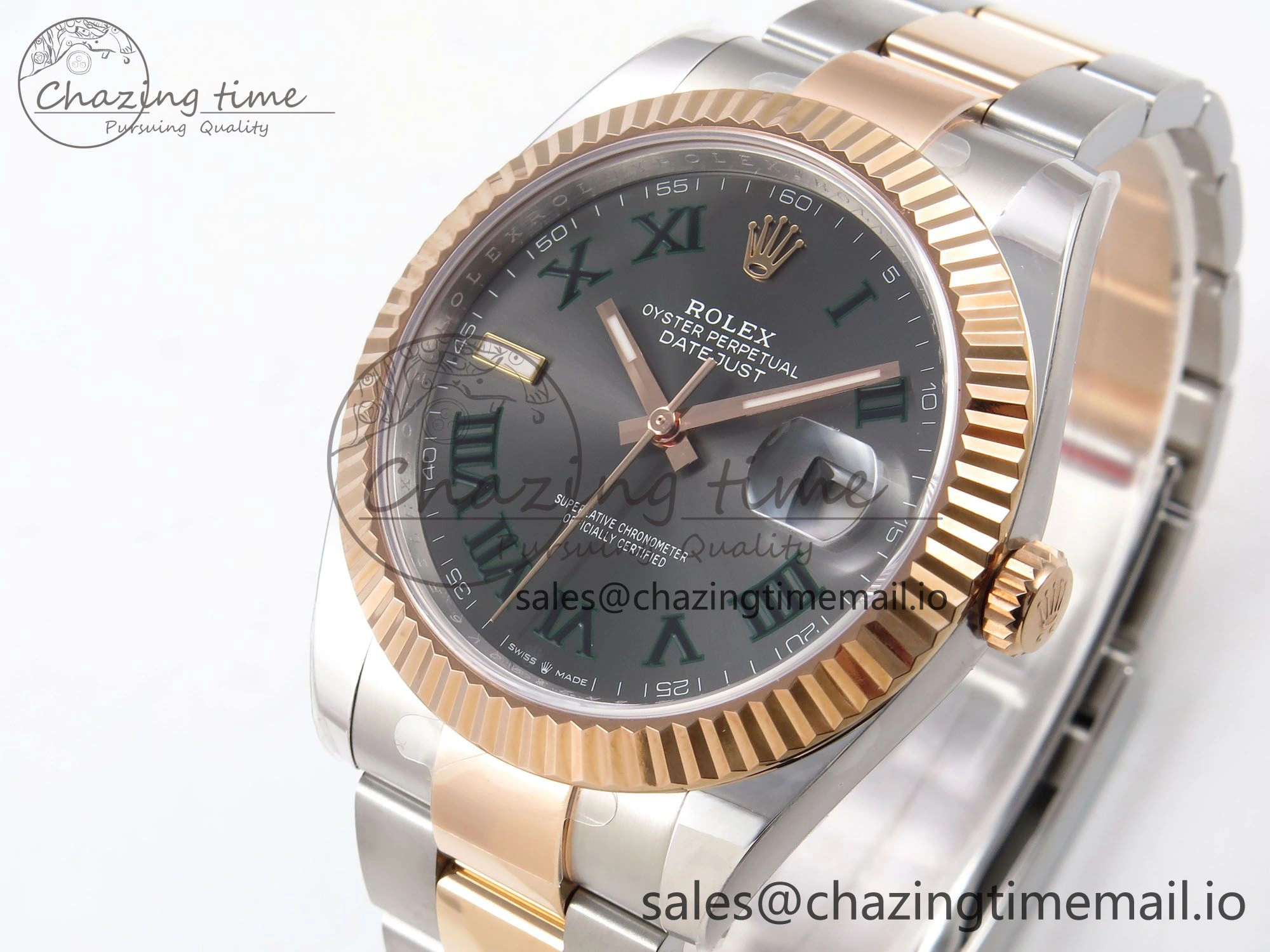 DateJust 41 126331 ARF 1:1 Best Edition 904L Steel Gray Dial Green Roman Marker on SS RG Oyster Bracelet SH3235（Gain Weight）
