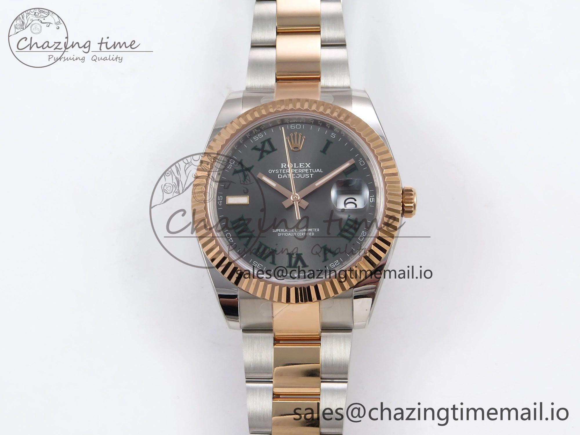 DateJust 41 126331 ARF 1:1 Best Edition 904L Steel Gray Dial Green Roman Marker on SS RG Oyster Bracelet SH3235（Gain Weight）