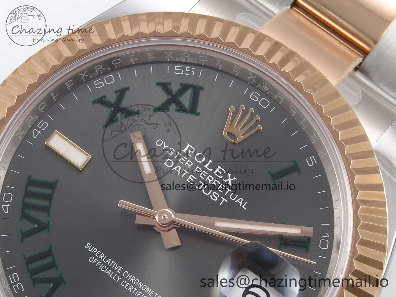 DateJust 41 126331 ARF 1:1 Best Edition 904L Steel Gray Dial Green Roman Marker on SS RG Oyster Bracelet SH3235（Gain Weight）