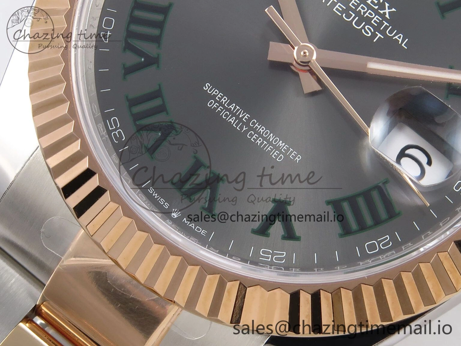 DateJust 41 126331 ARF 1:1 Best Edition 904L Steel Gray Dial Green Roman Marker on SS RG Oyster Bracelet SH3235（Gain Weight）