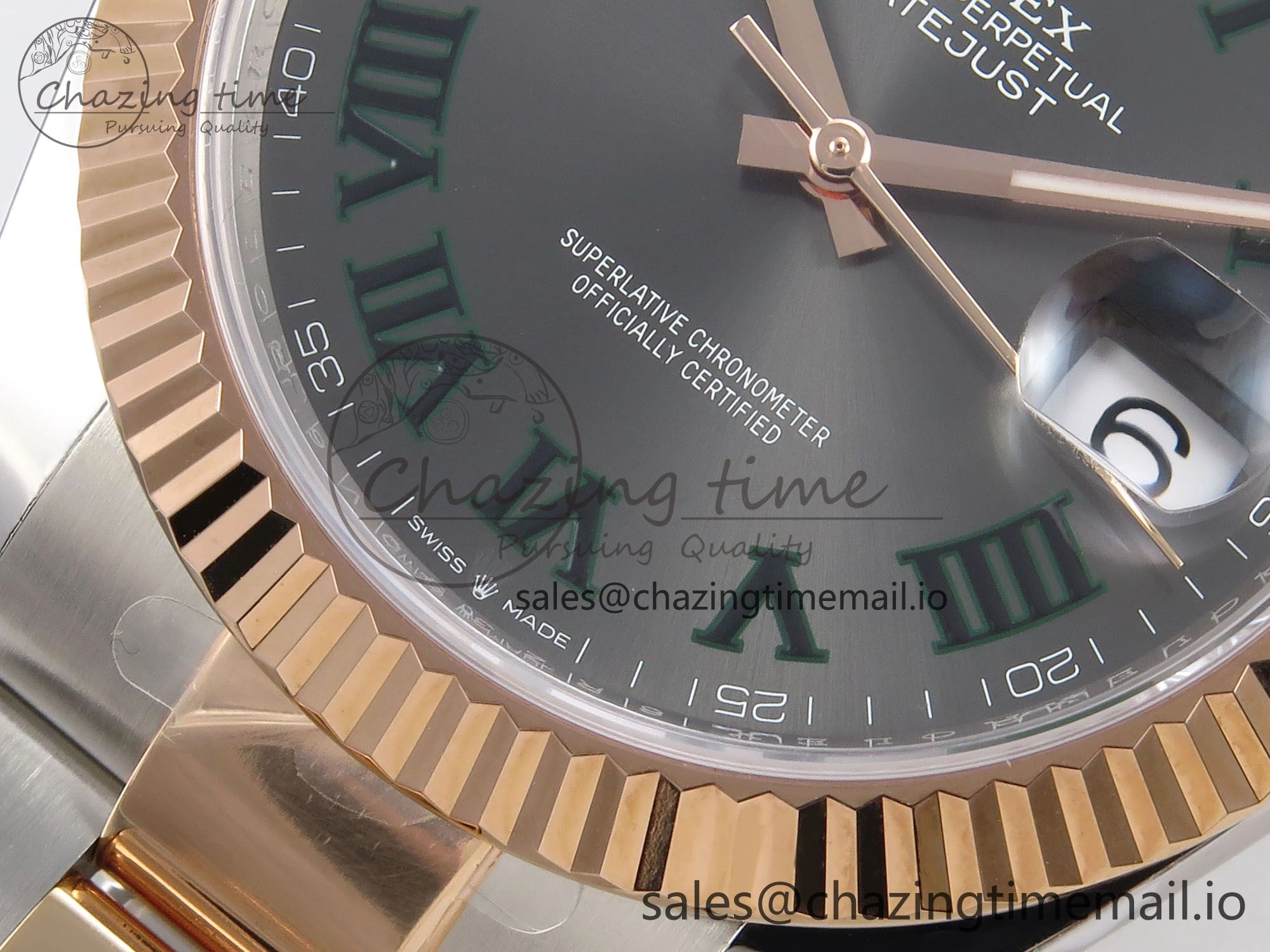 DateJust 41 126331 ARF 1:1 Best Edition 904L Steel Gray Dial Green Roman Marker on SS RG Oyster Bracelet SH3235（Gain Weight）