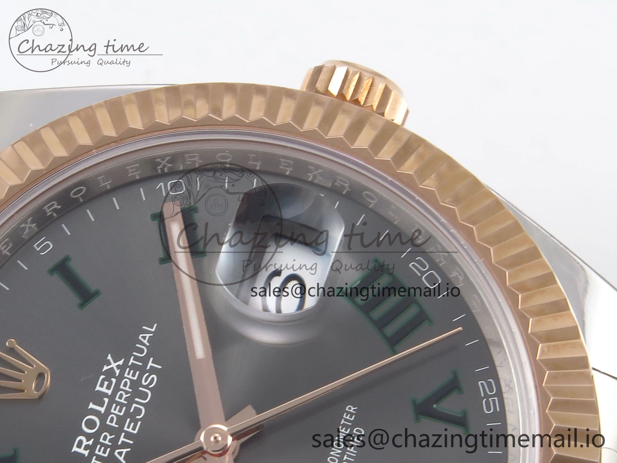 DateJust 41 126331 ARF 1:1 Best Edition 904L Steel Gray Dial Green Roman Marker on SS RG Oyster Bracelet SH3235（Gain Weight）