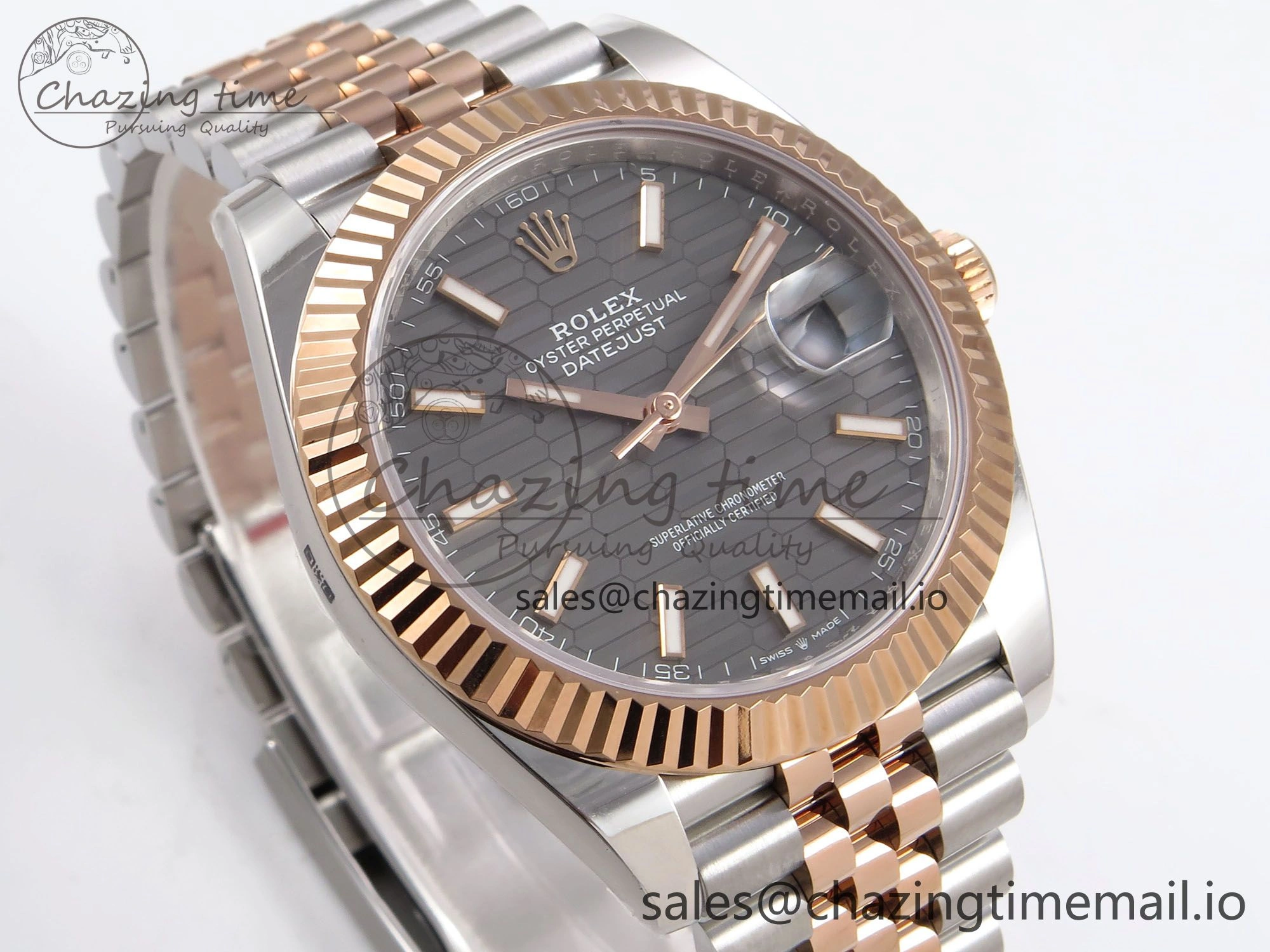 DateJust 41 126331 ARF 1:1 Best Edition 904L Steel Gray Textured Dial on SS RG Jubilee Bracelet SH3235（Gain Weight）