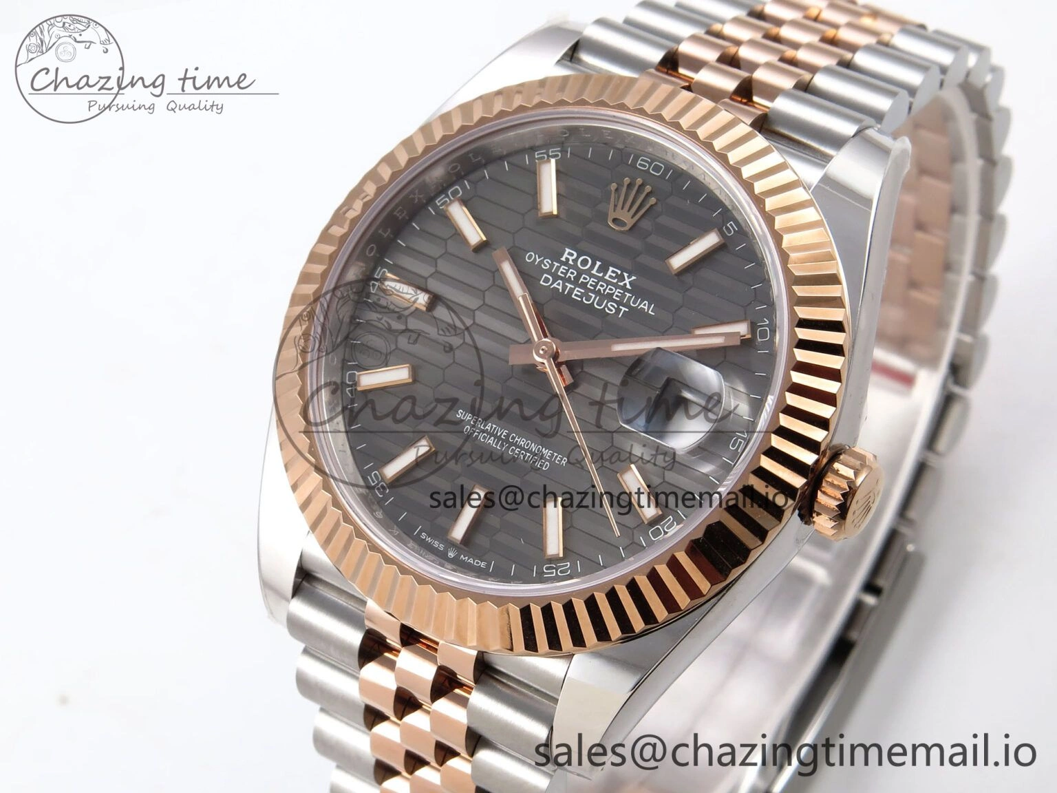 DateJust 41 126331 ARF 1:1 Best Edition 904L Steel Gray Textured Dial on SS RG Jubilee Bracelet SH3235（Gain Weight）