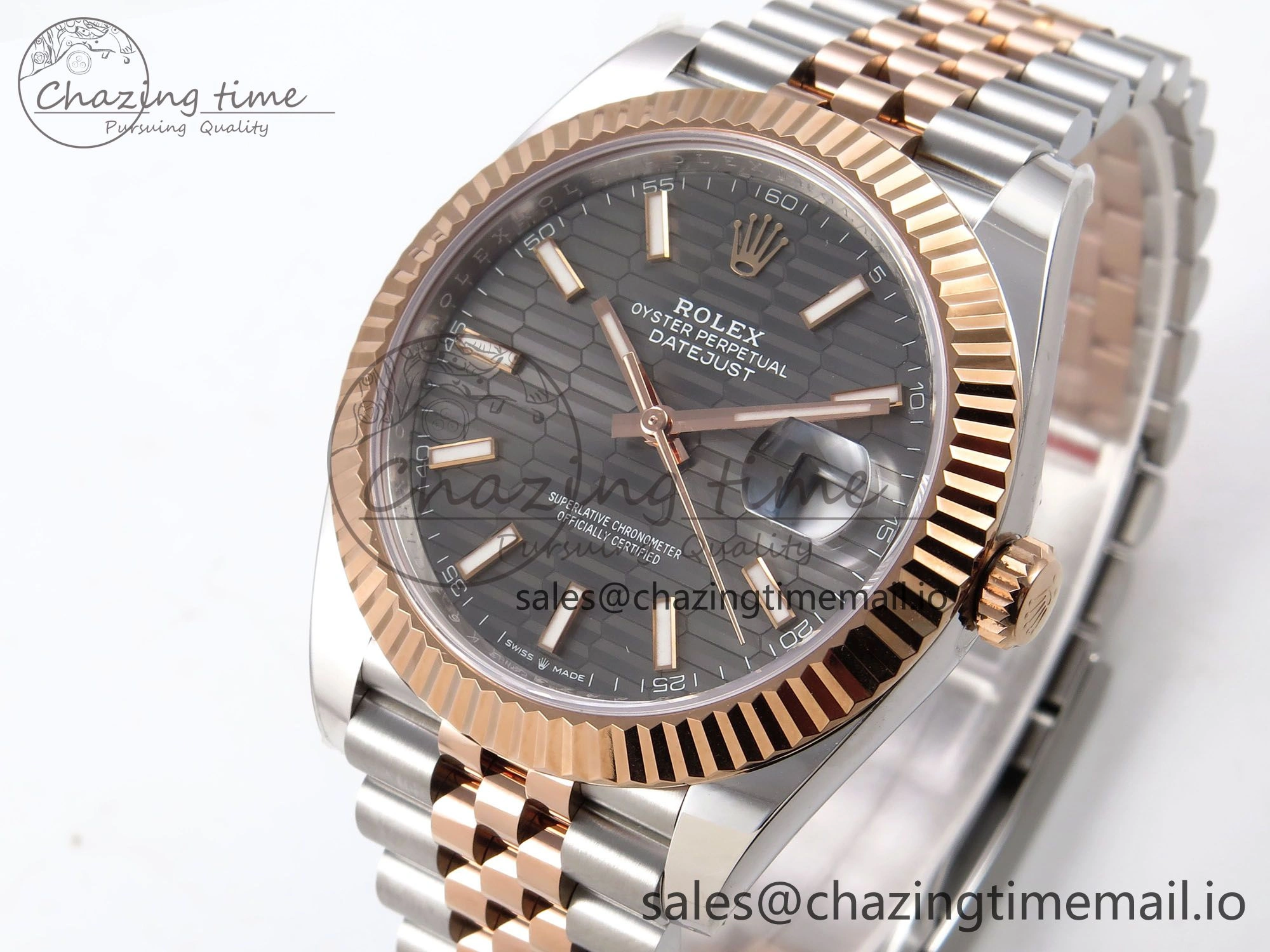 DateJust 41 126331 ARF 1:1 Best Edition 904L Steel Gray Textured Dial on SS RG Jubilee Bracelet SH3235（Gain Weight）