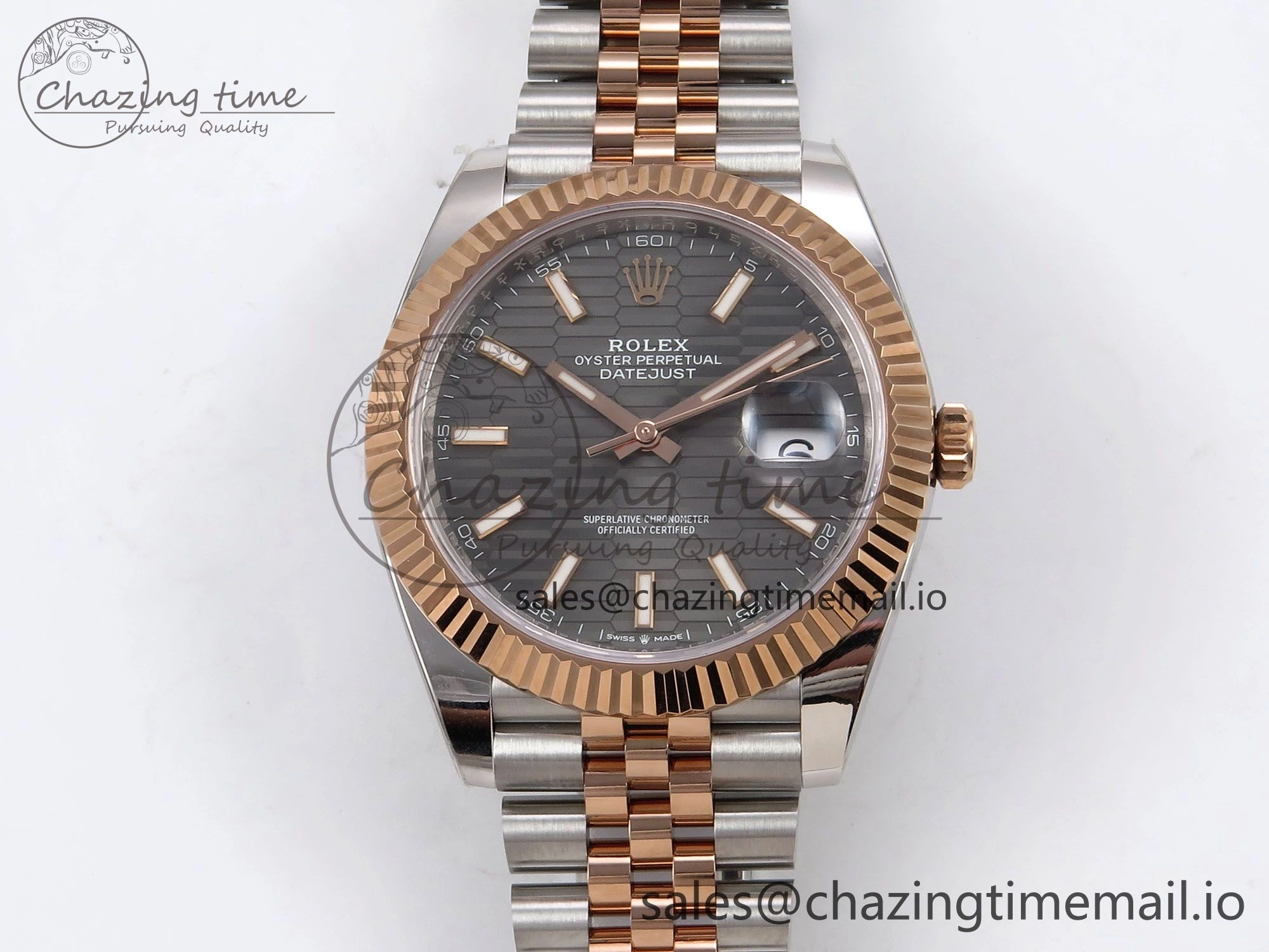 DateJust 41 126331 ARF 1:1 Best Edition 904L Steel Gray Textured Dial on SS RG Jubilee Bracelet SH3235（Gain Weight）