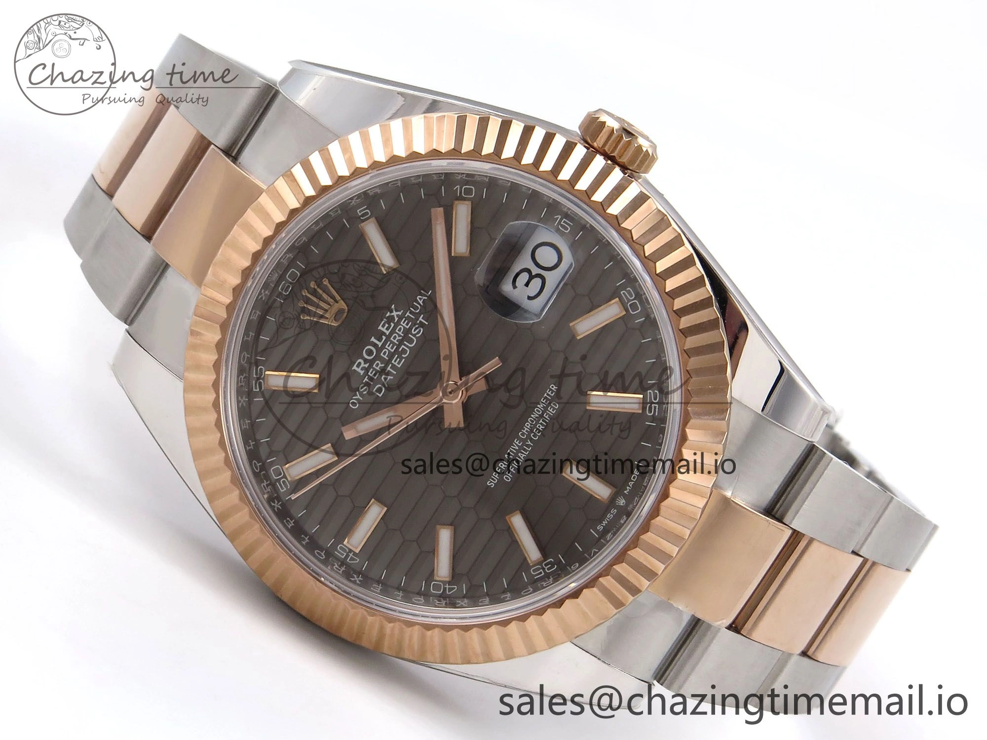 DateJust 41 126331 ARF 1:1 Best Edition 904L Steel Gray Textured Dial on SS RG Oyster Bracelet SH3235（Gain Weight）