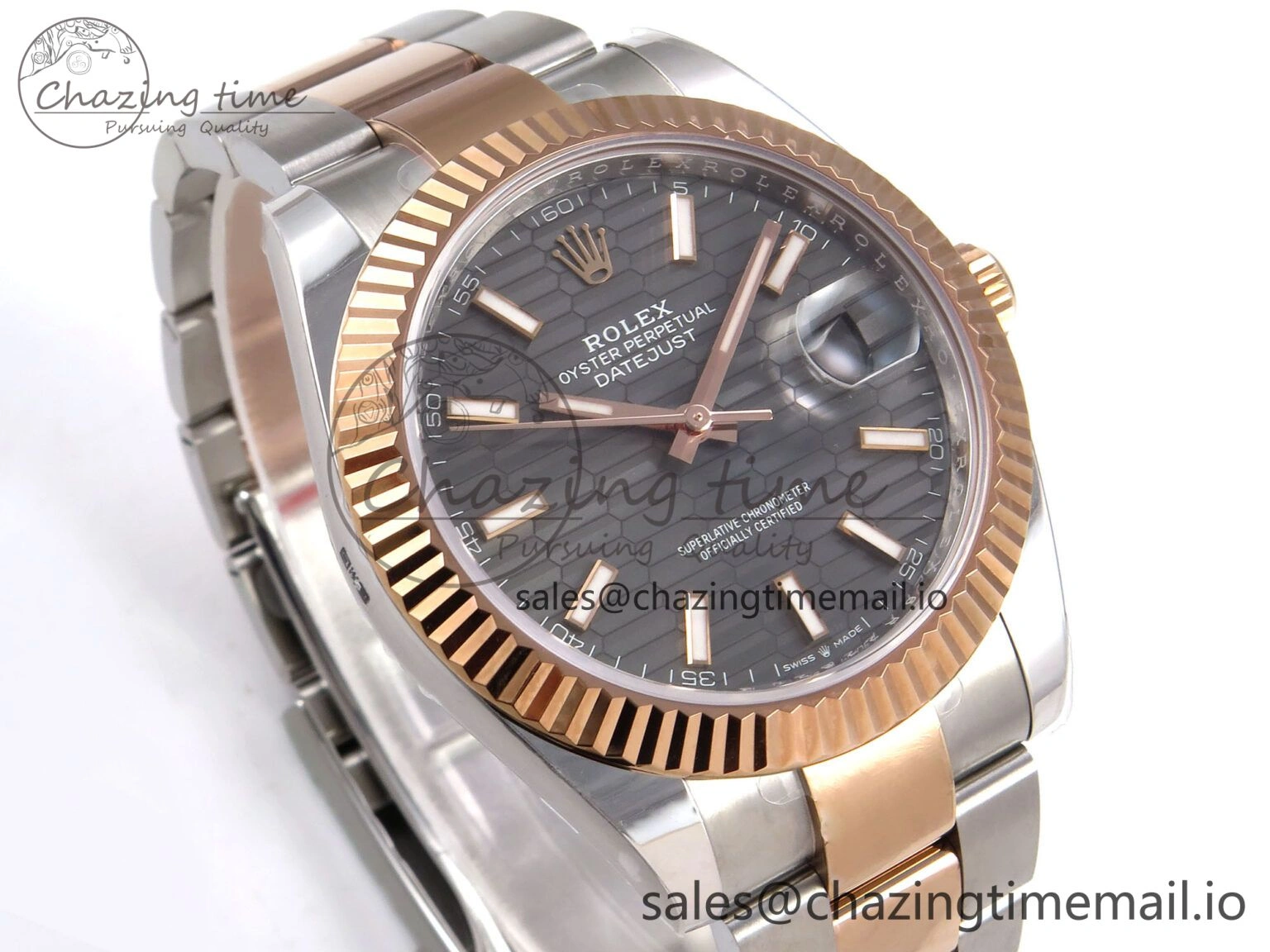 DateJust 41 126331 ARF 1:1 Best Edition 904L Steel Gray Textured Dial on SS RG Oyster Bracelet SH3235（Gain Weight）